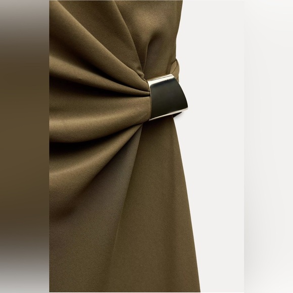 Zara Olive Green Shoulder Pad Midi Dress – Size Small – Ref. 3897/162 - Picture 2 of 14